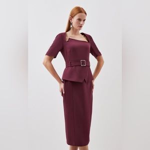 Karen millen Crepe Asymmetric Neck Belted Midi Pencil Dress Size 10 ,12 US